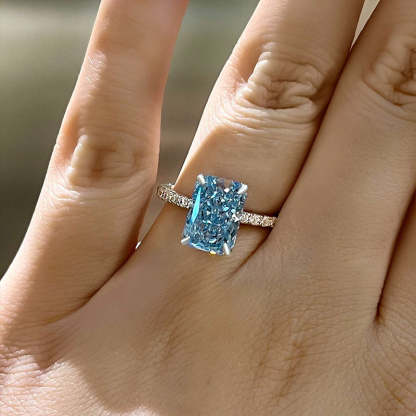 3.3Ct Exclusive Radiant Cut Light Aquamarine Blue Engagement Ring-Sterling Silver-lornajewelry