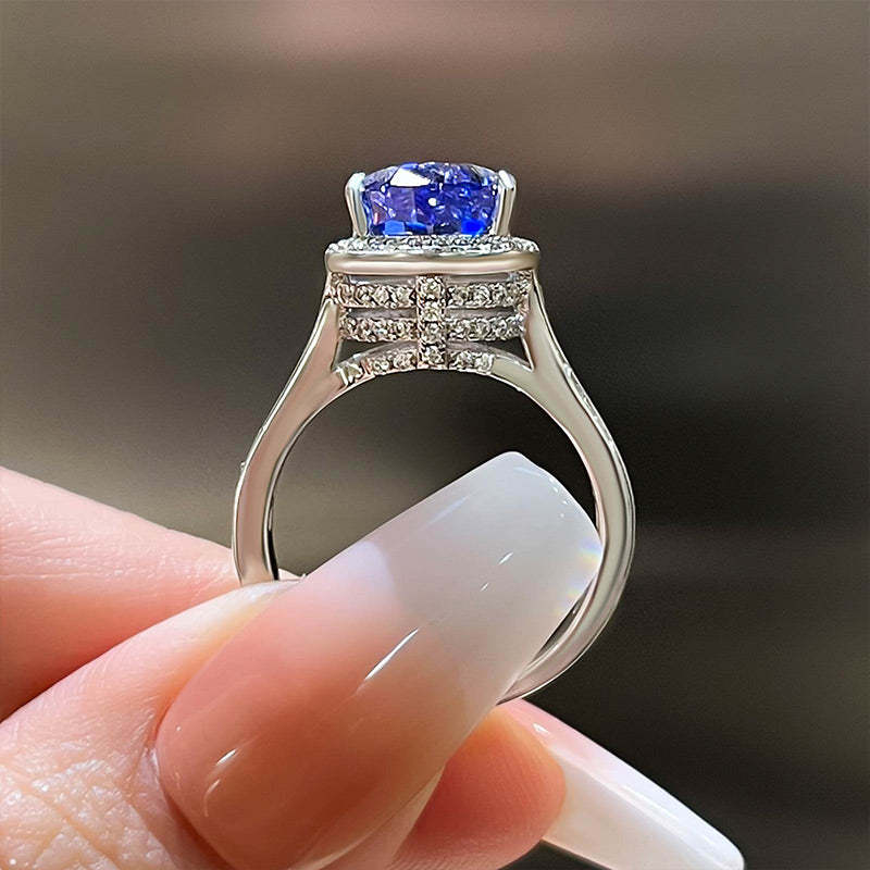 3Ct Luxury Aquamarine Blue Pear Cut Engagement Ring In Sterling Silver-Sterling Silver-lornajewelry