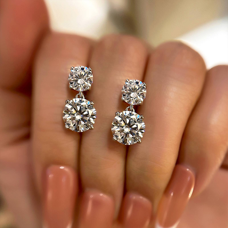 Exquisite Round Cut Drop Earrings In Sterling Silver-Sterling Silver-lornajewelry