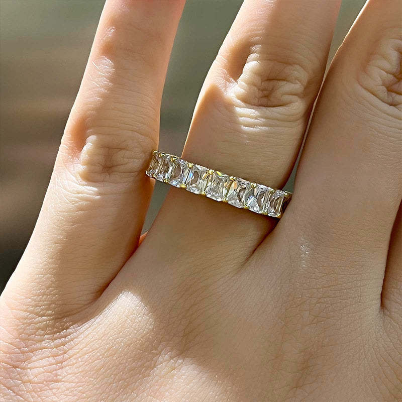 Elegant Yellow Gold Radiant Cut Women's Wedding Band In Sterling Silver-Sterling Silver-lornajewelry