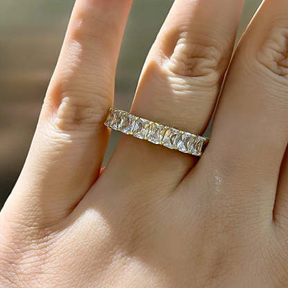 Elegant Yellow Gold Radiant Cut Women's Wedding Band In Sterling Silver-Sterling Silver-lornajewelry