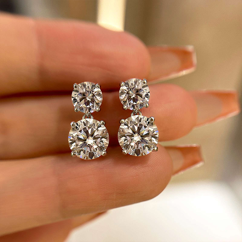 Exquisite Round Cut Drop Earrings In Sterling Silver-Sterling Silver-lornajewelry