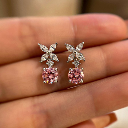 Elegant Round Cut Pink Sapphire Stud Earrings In Sterling Silver-Sterling Silver-lornajewelry