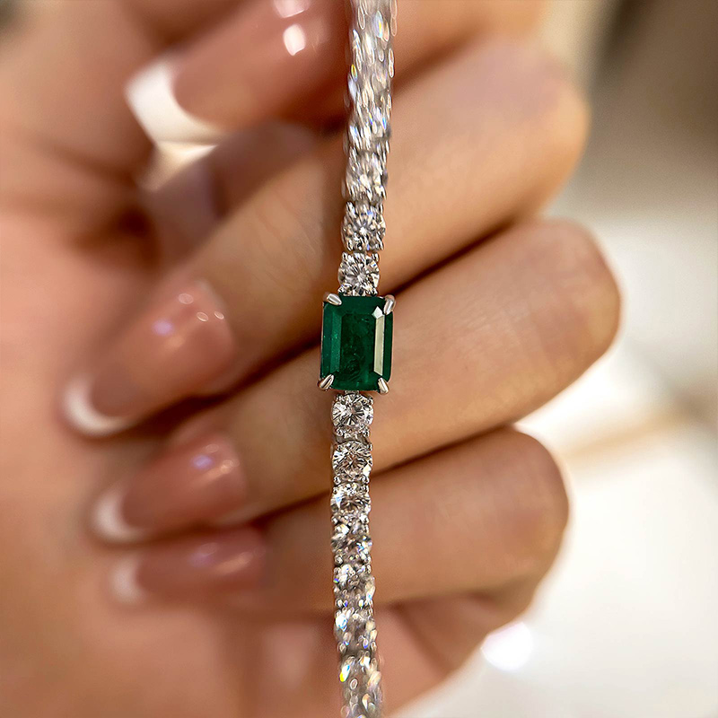 Emerald Cut Emerald Green Bracelet for Women In Sterling Silver-Sterling Silver-lornajewelry