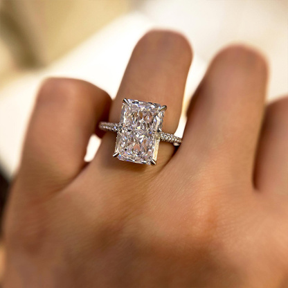 7Ct Luxurious Elongated Radiant Cut Engagement Ring For Women-Sterling Silver-lornajewelry