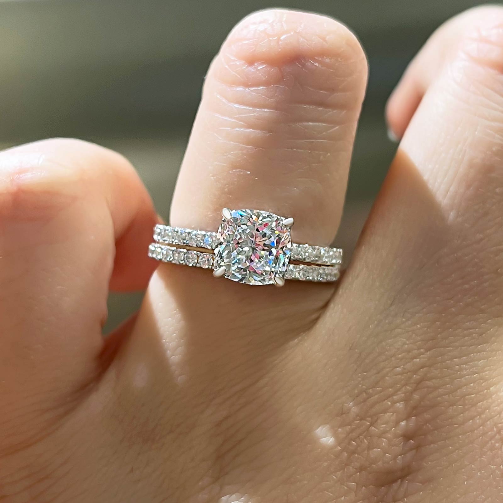 Excellent Cushion Cut Wedding Ring Set For Women In Sterling Silver-Sterling Silver-lornajewelry