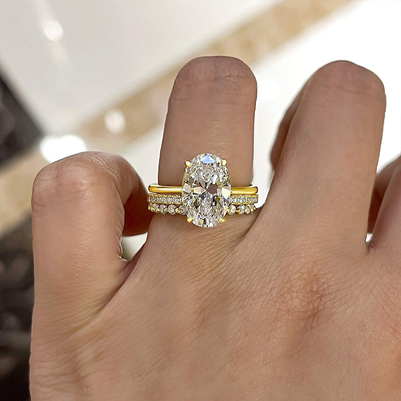 Oval Cut Yellow Gold Women's Wedding Ring Sets In Sterling Silver-Sterling Silver-lornajewelry