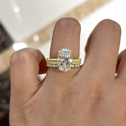 Oval Cut Yellow Gold Women's Wedding Ring Sets In Sterling Silver-Sterling Silver-lornajewelry