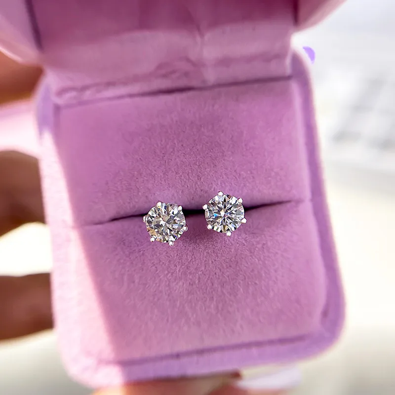 ⏰ Limited Time Offer - Moissanite Round Six Prong Sterling Silver Stud Earrings Anniversary Day Gifts For Men Women