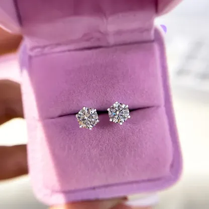 ⏰ Limited Time Offer - Moissanite Round Six Prong Sterling Silver Stud Earrings Anniversary Day Gifts For Men Women