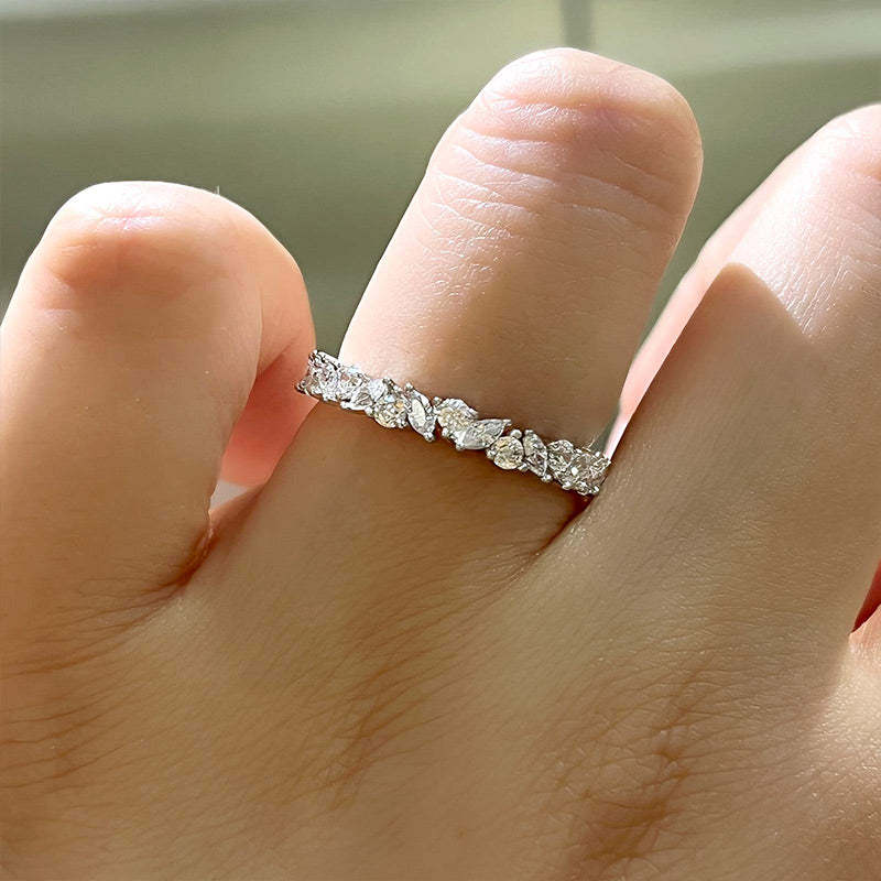 Fashion Design Marquise Cut & Round Cut Wedding Band In Sterling Silver-Sterling Silver-lornajewelry