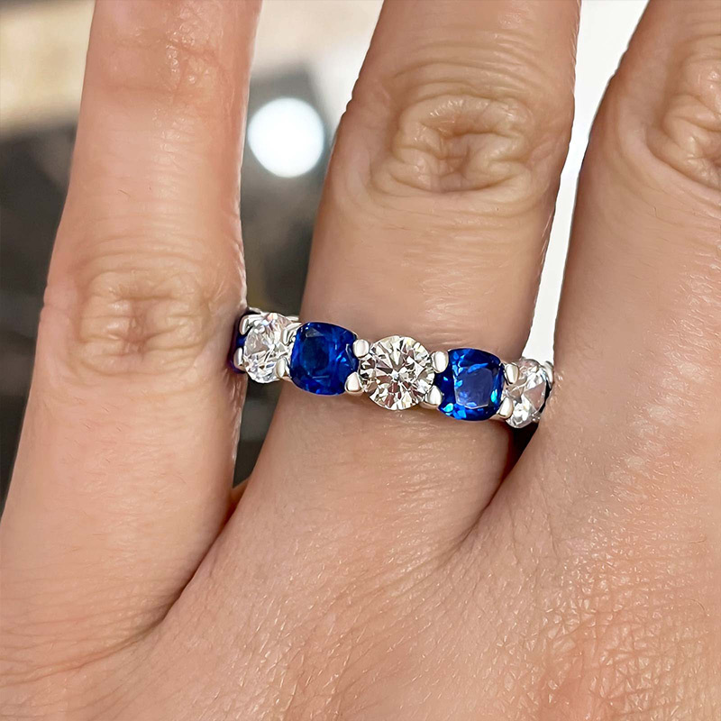 Gorgeous Blue & White Sapphire Wedding Band For Women In Sterling Silver-Sterling Silver-lornajewelry