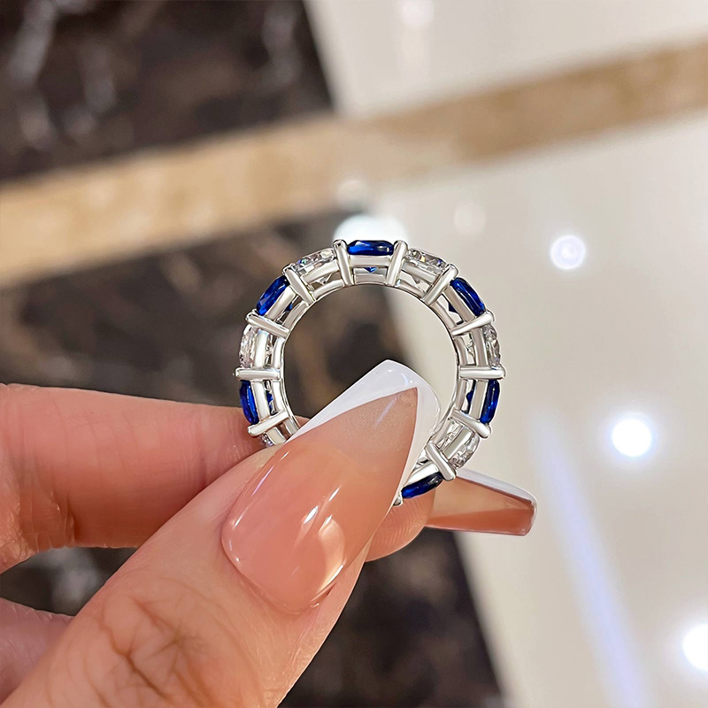 Gorgeous Blue & White Sapphire Wedding Band For Women In Sterling Silver-Sterling Silver-lornajewelry