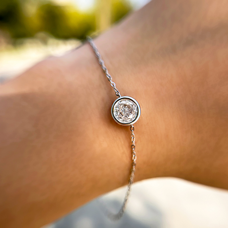 Sterling Silver Classic Simulated Diamond Adjustable Bracelet For Women-Sterling Silver-lornajewelry