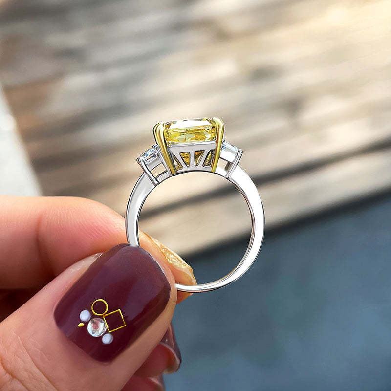 5Ct Yellow Sapphire Three Stone Radiant Cut Engagement Ring-Sterling Silver-lornajewelry