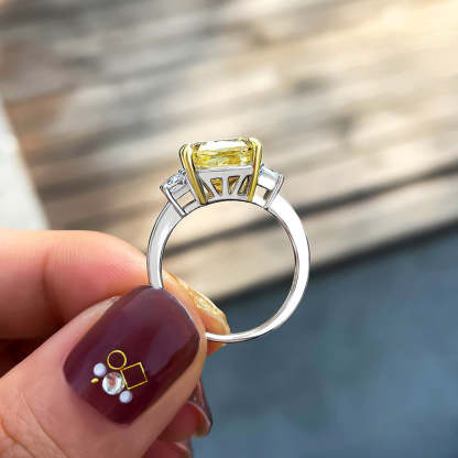 5Ct Yellow Sapphire Three Stone Radiant Cut Engagement Ring-Sterling Silver-lornajewelry
