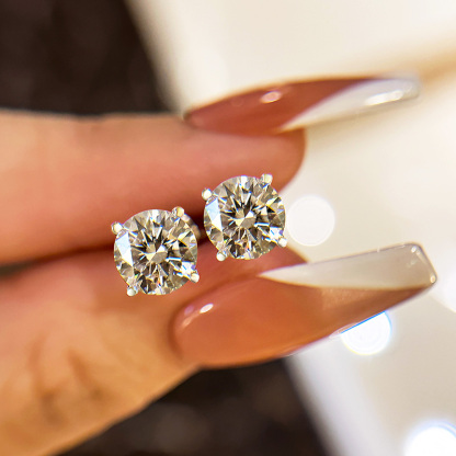 Moissanite Solitaire Round Four Prong Sterling Silver Stud Earrings-Sterling Silver-lornajewelry
