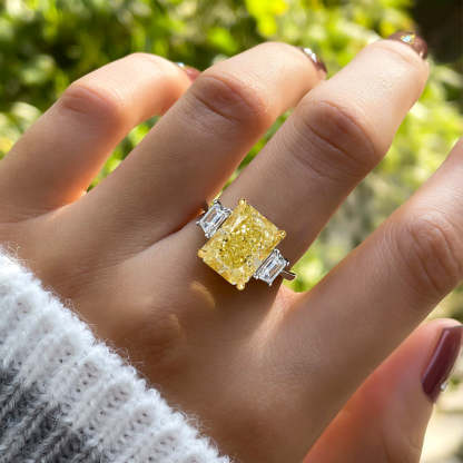 5Ct Yellow Sapphire Three Stone Radiant Cut Engagement Ring-Sterling Silver-lornajewelry