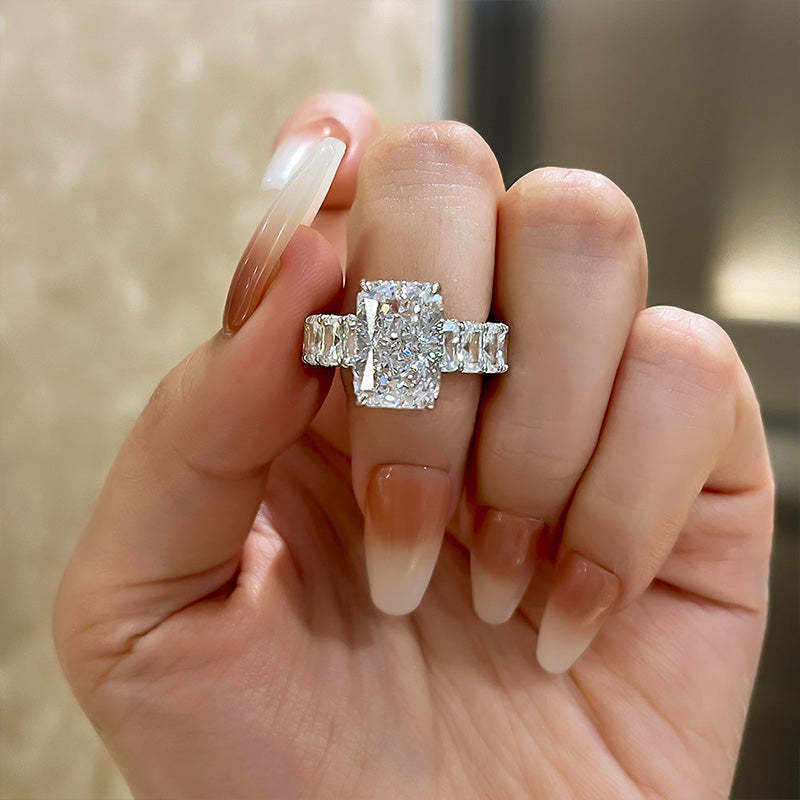 4Ct Gorgeous Radiant Cut Engagement Ring For Women In Sterling Silver-Sterling Silver-lornajewelry