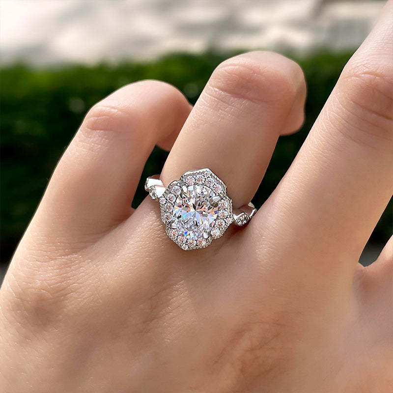 1.8Ct Vintage Halo Oval Cut Engagement Ring In Sterling Silver-Sterling Silver-lornajewelry