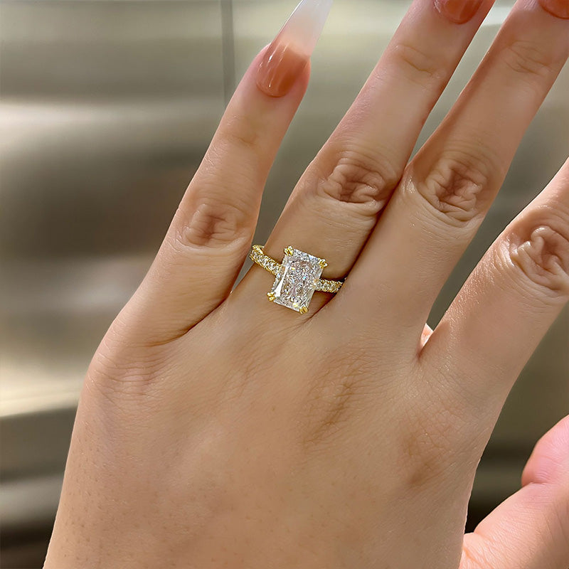 3.5Ct Stunning Yellow Gold Radiant Cut  Engagement Ring In Sterling Silver-Sterling Silver-lornajewelry