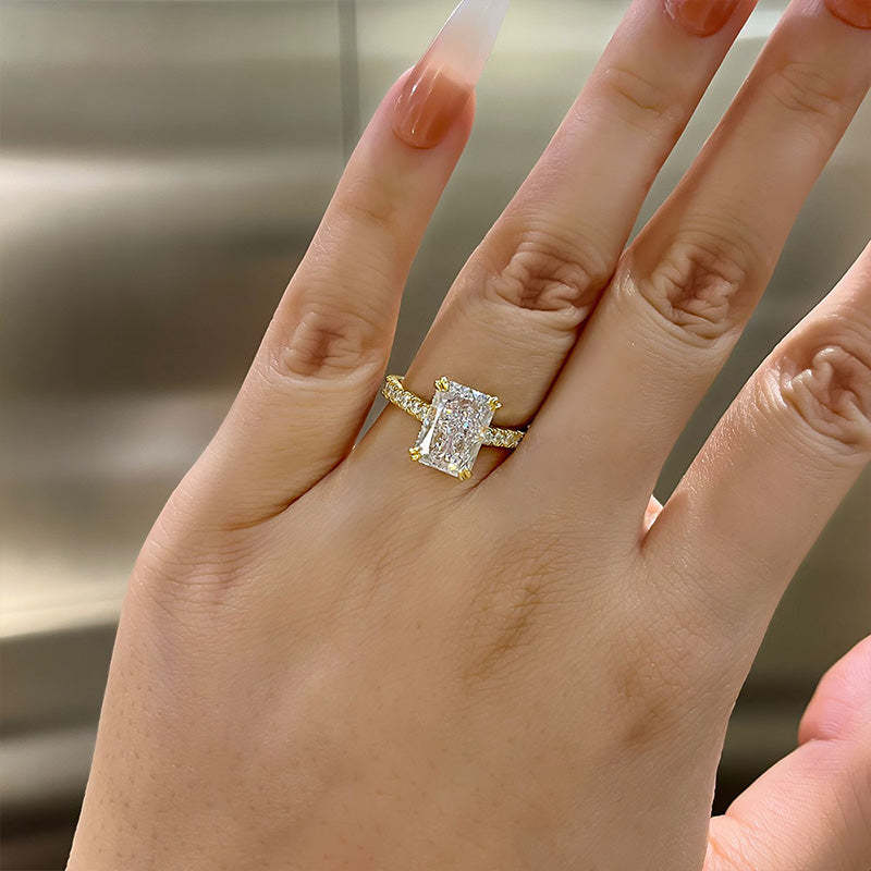 3.5Ct Stunning Yellow Gold Radiant Cut  Engagement Ring In Sterling Silver-Sterling Silver-lornajewelry