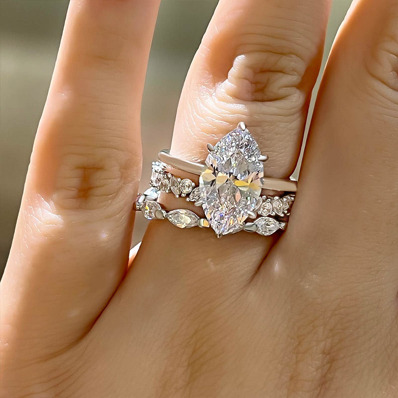 Exclusive Marquise Cut 3PC Wedding Ring Set For Women In Sterling Silver-Sterling Silver-lornajewelry