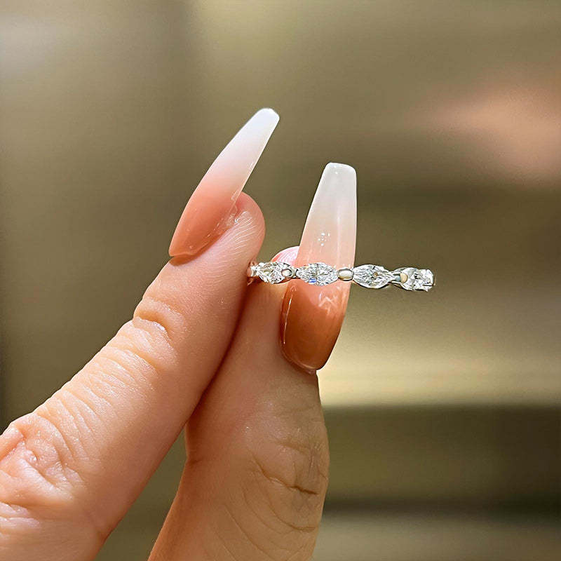Elegant Marquise Cut Simulated Diamond Women's Wedding Band In Sterling Silver-Sterling Silver-lornajewelry