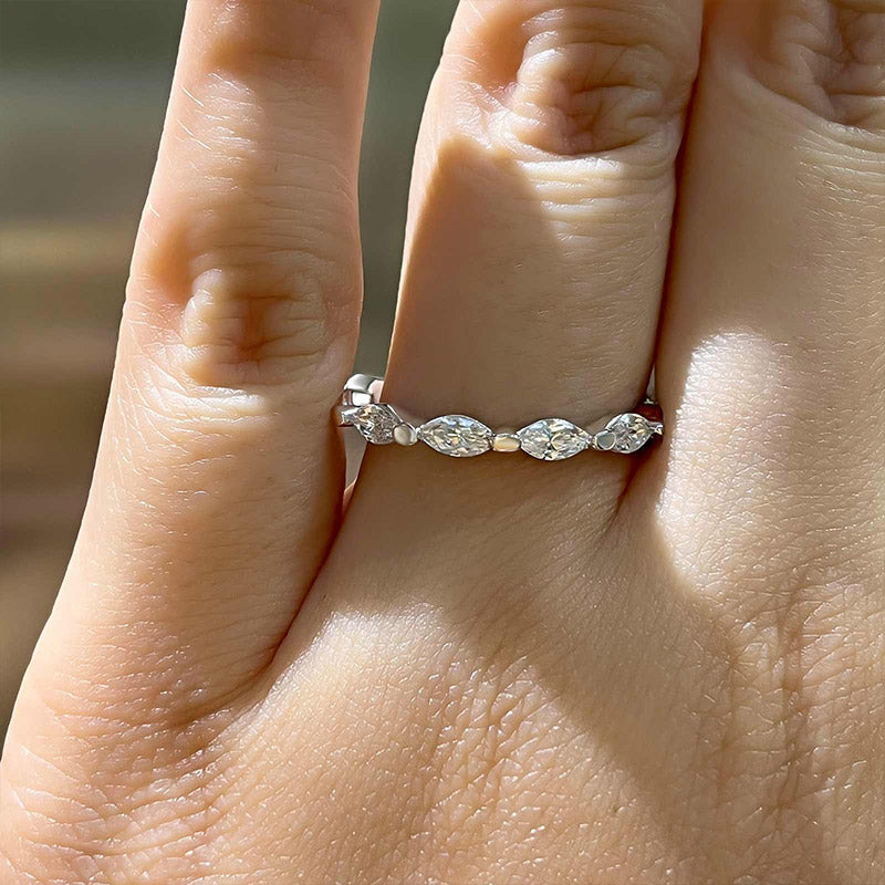 Elegant Marquise Cut Simulated Diamond Women's Wedding Band In Sterling Silver-Sterling Silver-lornajewelry