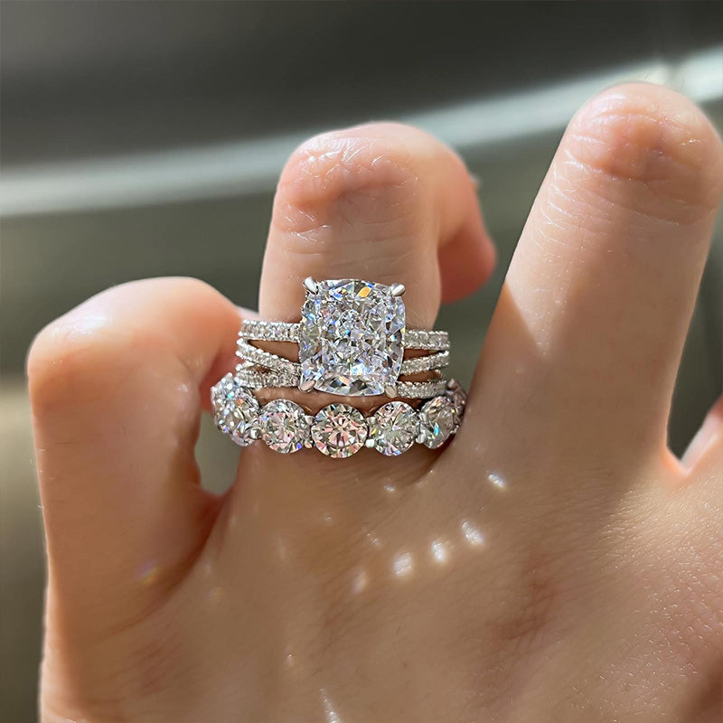 Luxurious Cushion Cut 3PC Wedding Ring Set In Sterling Silver-Sterling Silver-lornajewelry