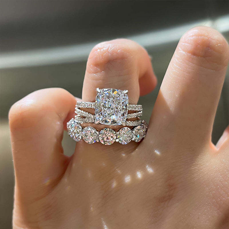 Luxurious Cushion Cut 3PC Wedding Ring Set In Sterling Silver-Sterling Silver-lornajewelry