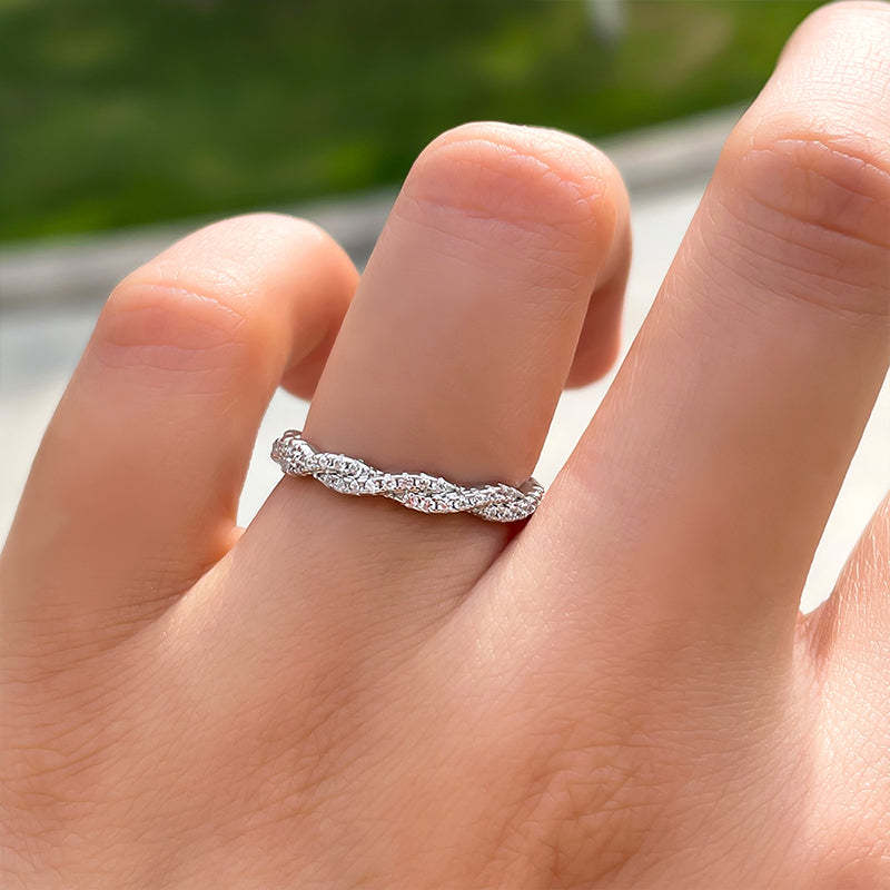 Elegant Pave Twist Eternity Wedding Band for Women In Sterling Silver-Sterling Silver-lornajewelry
