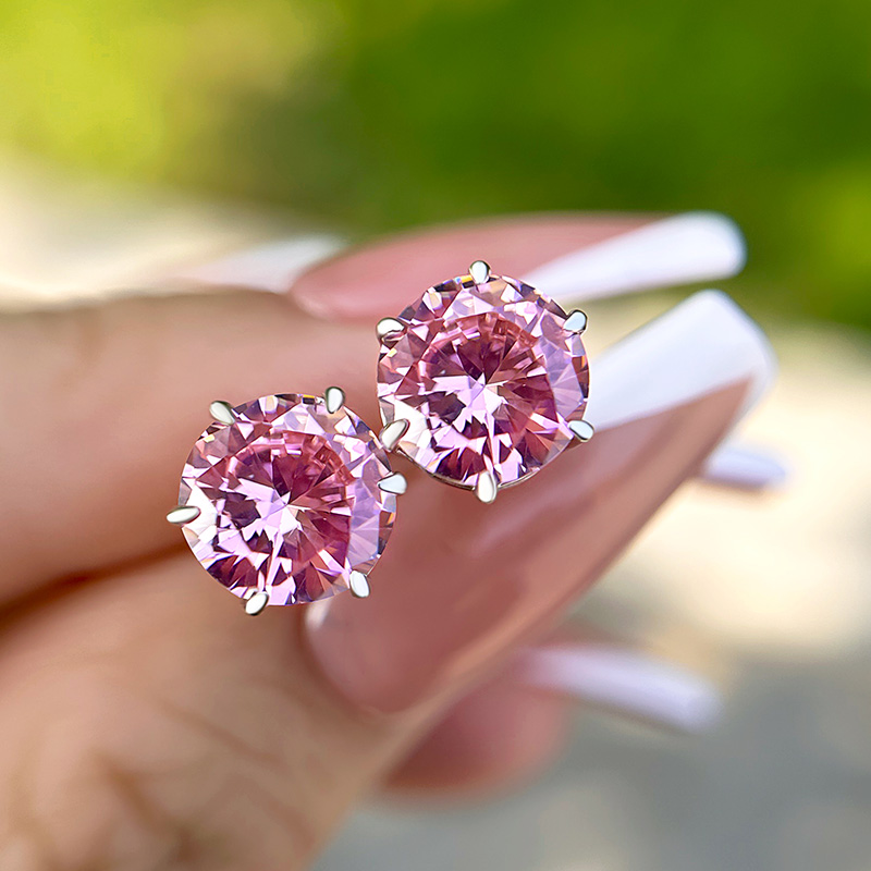 2.0 Carat Round Cut Pink Sapphire Stud Earrings In Sterling Silver-Sterling Silver-lornajewelry
