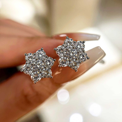 Precious Flower Design Round Cut Earrings-Sterling Silver-lornajewelry