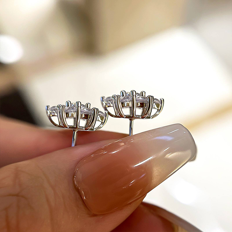 Precious Flower Design Round Cut Earrings-Sterling Silver-lornajewelry