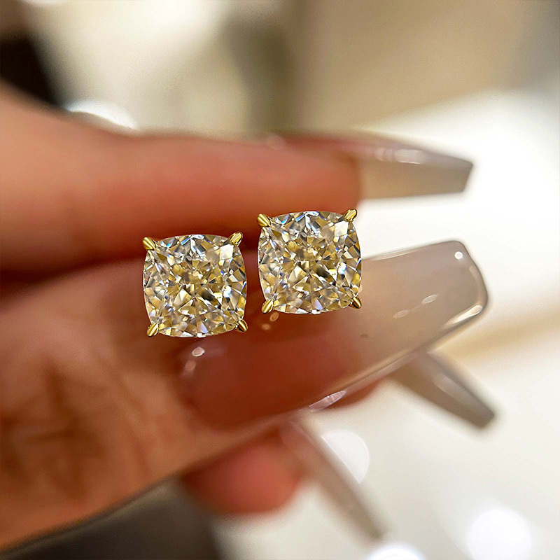 3.0 Carat Cushion Cut Sterling Silver Women's Stud Earrings-Sterling Silver-lornajewelry