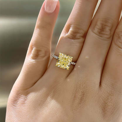 3Ct Shining Radiant Cut Yellow Sapphire Engagement Ring-Sterling Silver-lornajewelry