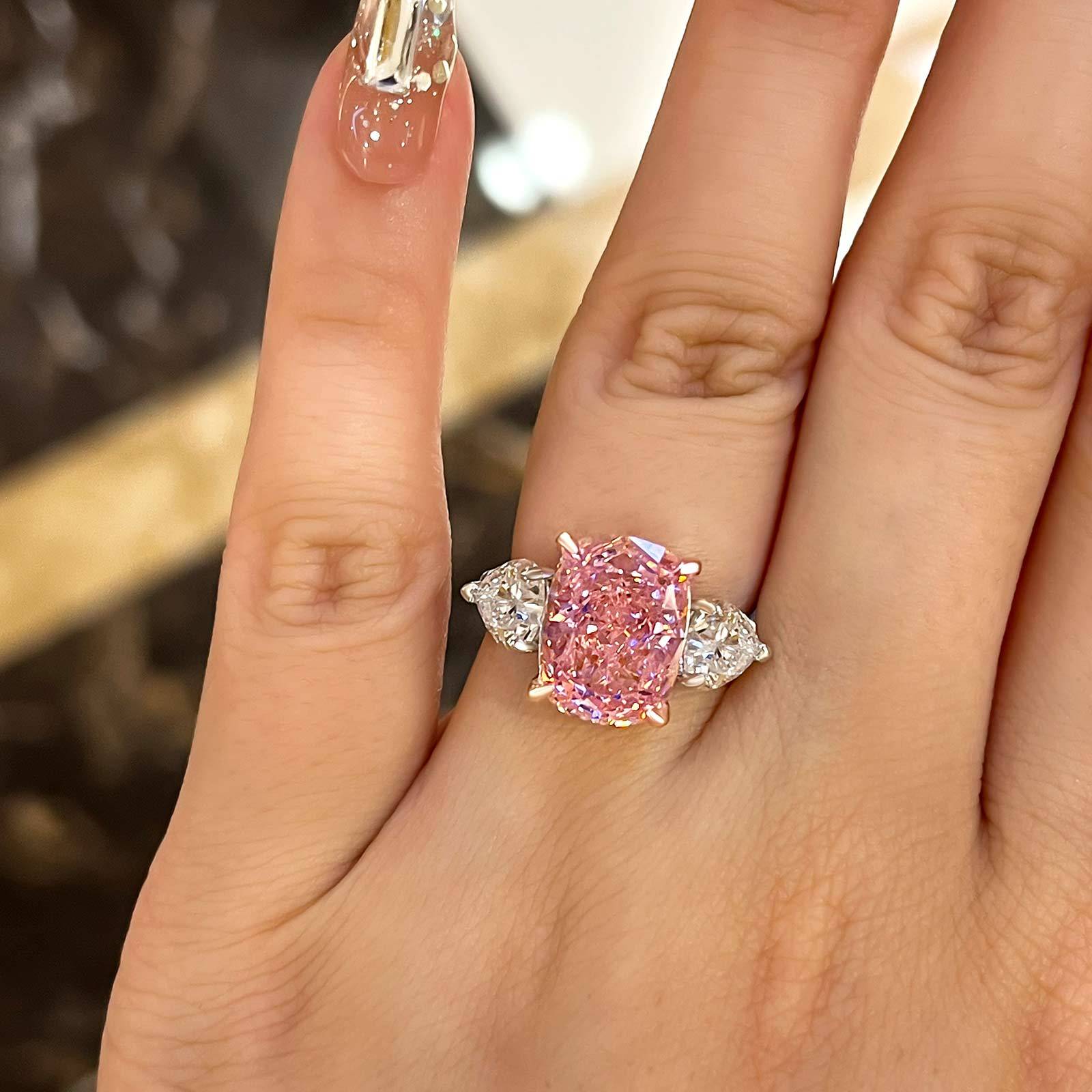 6.5Ct Elegant Cushion Cut Three Stone Pink Sapphire Engagement Ring In Sterling Silver-Sterling Silver-lornajewelry