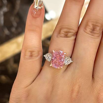 6.5Ct Elegant Cushion Cut Three Stone Pink Sapphire Engagement Ring In Sterling Silver-Sterling Silver-lornajewelry