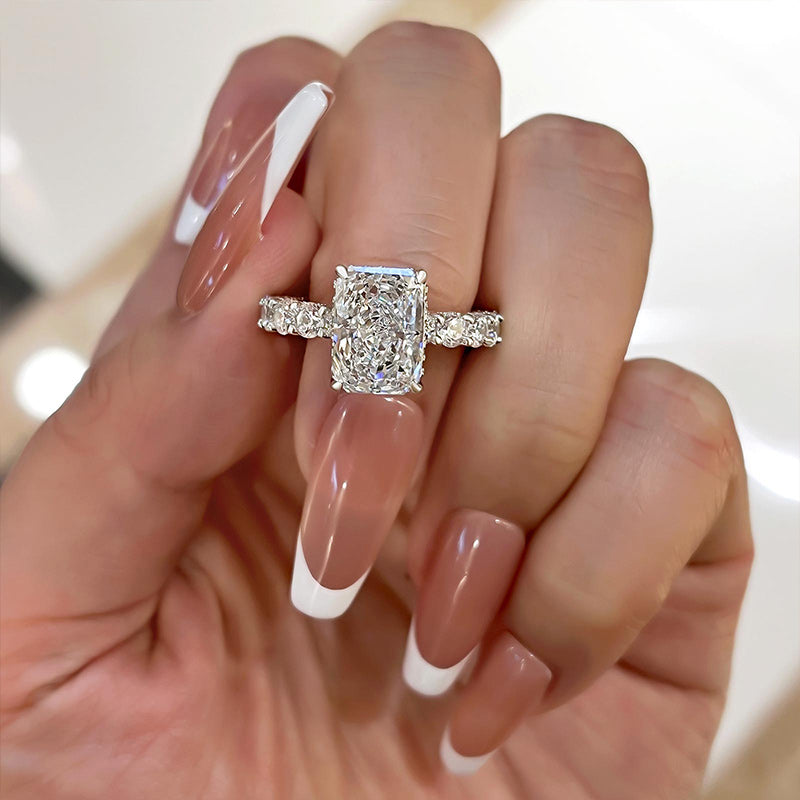 3.5Ct Stunning Radiant Cut Engagement Ring For Women In Sterling Silver-Sterling Silver-lornajewelry