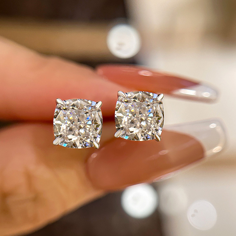 3.0 Carat Cushion Cut Sterling Silver Women's Stud Earrings-Sterling Silver-lornajewelry