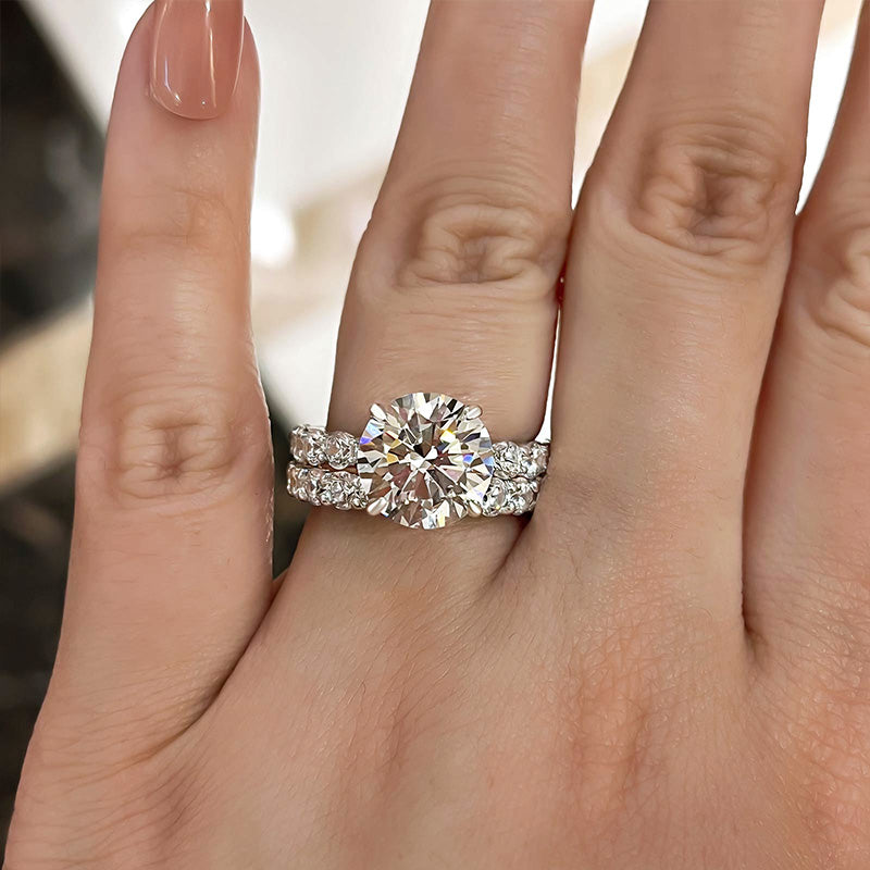 Elegant Round Cut Wedding Set For Women In Sterling Silver-Sterling Silver-lornajewelry