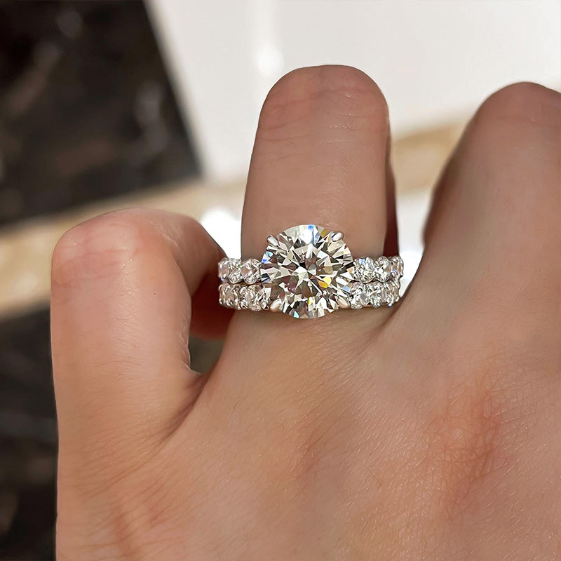 Elegant Round Cut Wedding Set For Women In Sterling Silver-Sterling Silver-lornajewelry