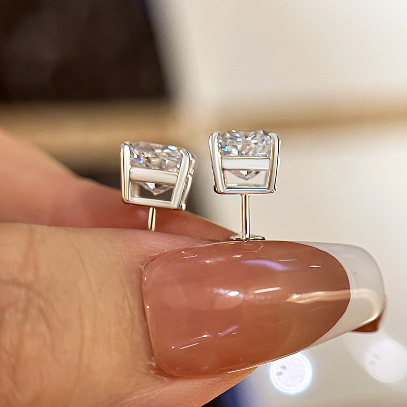 3.0 Carat Cushion Cut Sterling Silver Women's Stud Earrings-Sterling Silver-lornajewelry