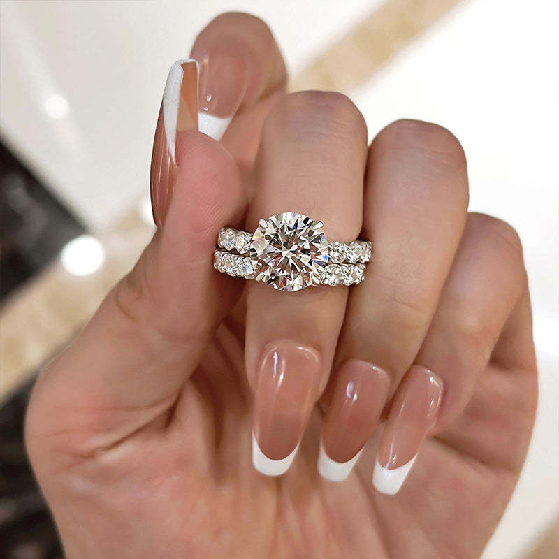 Elegant Round Cut Wedding Set For Women In Sterling Silver-Sterling Silver-lornajewelry