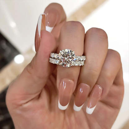 Elegant Round Cut Wedding Set For Women In Sterling Silver-Sterling Silver-lornajewelry