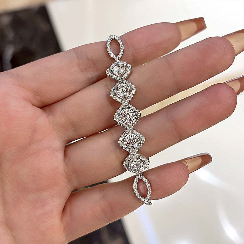 Gorgeous Halo Round Cut Bracelet For Women In Sterling Silver-Sterling Silver-lornajewelry