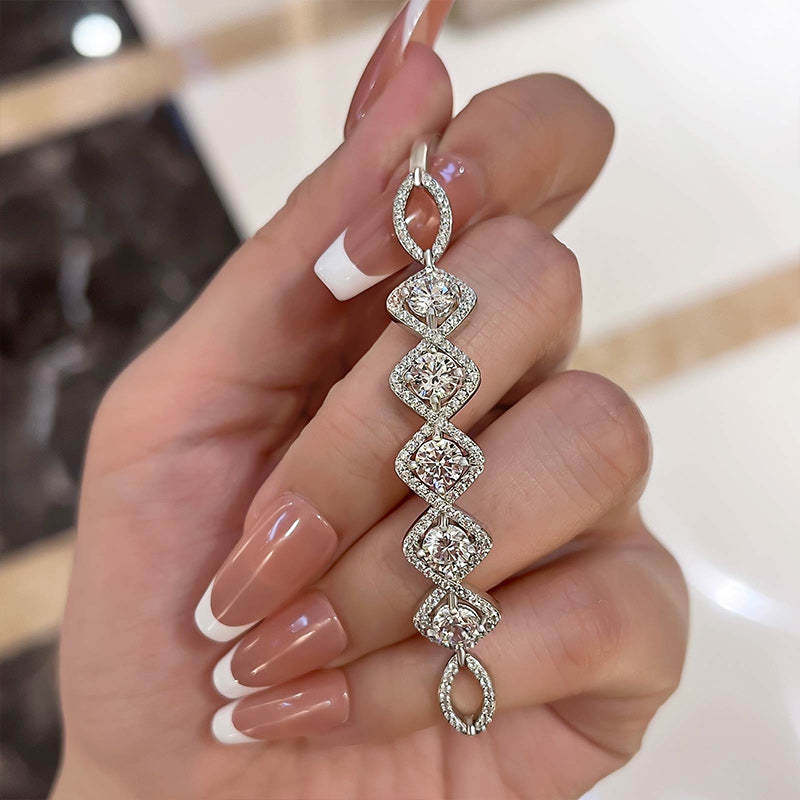 Gorgeous Halo Round Cut Bracelet For Women In Sterling Silver-Sterling Silver-lornajewelry