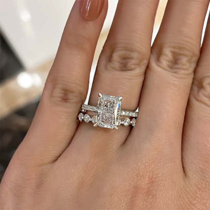Stunning Radiant Cut  Wedding Set In Sterling Silver-Sterling Silver-lornajewelry