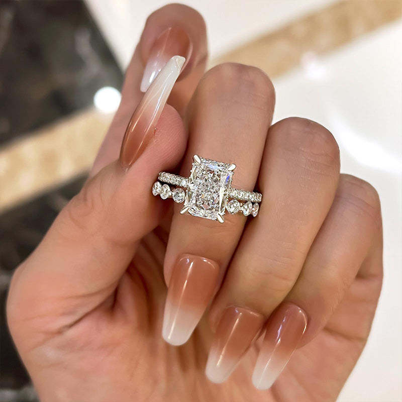 Stunning Radiant Cut  Wedding Set In Sterling Silver-Sterling Silver-lornajewelry